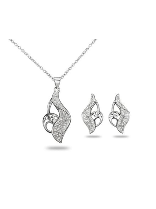 SANTIAGO Trendy Platinum Plated Leaf Shaped Zircon Two Pieces Jewelry Set