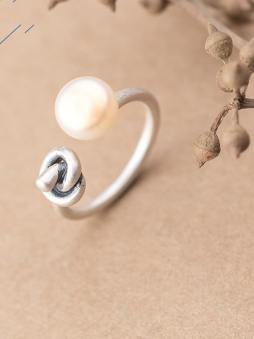 Rosh Vintage Knot Design Artificial Pearl S925 Silver Ring 1