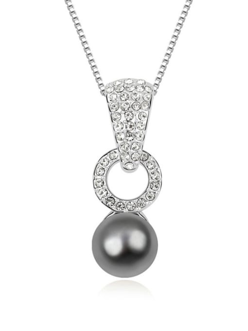 QIANZI Simple Imitation Pearl Shiny Crystals-covered Pendant Alloy Necklace 1