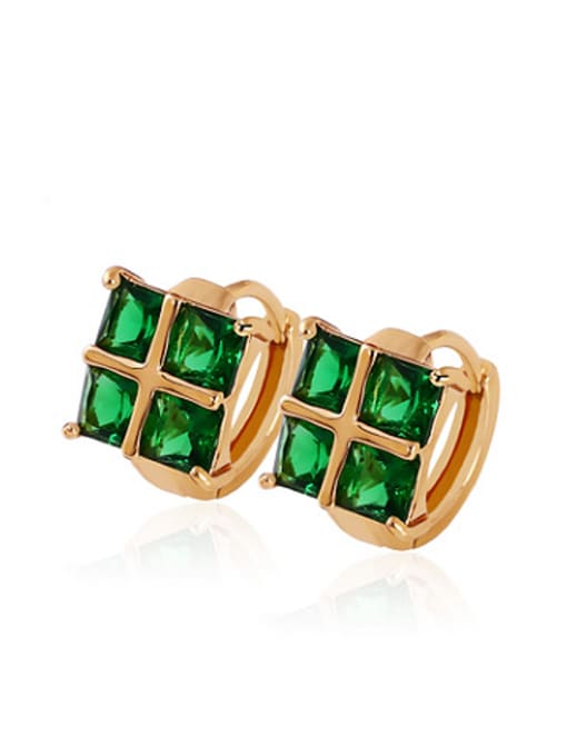 green Copper Alloy Gold Plated Fashion Square Zircon clip on earring