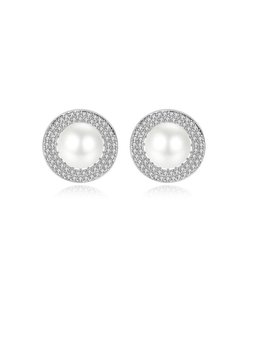 BLING SU Copper  With Artificial Pearls Simplistic  Round Stud Earrings 0