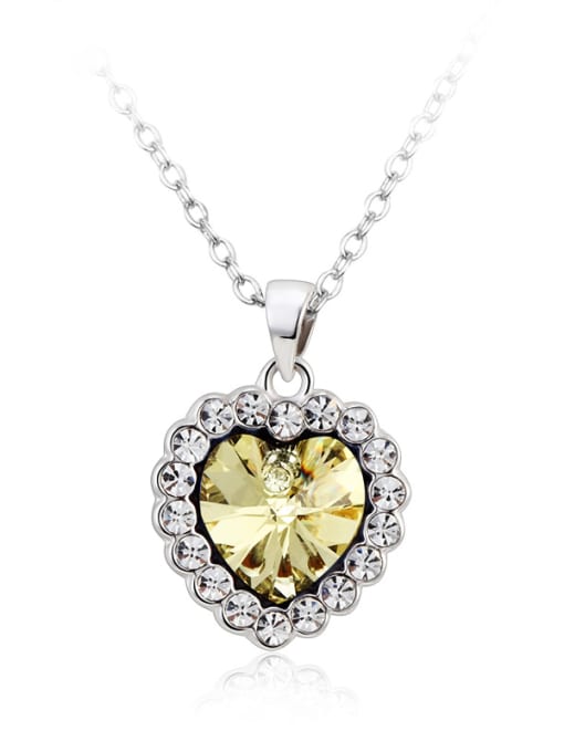 OUXI 18K White Gold Heart Shaped Crystal Necklace 2