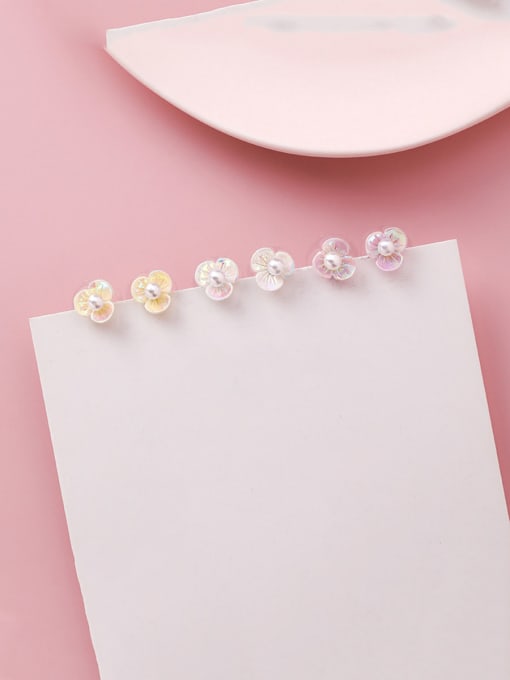 Girlhood Alloy With Platinum Plated Cute Colored  Shell Artificial Pearl Shell flower 6 piece earrings 2
