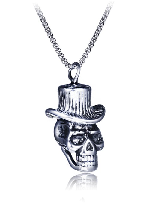 BSL Stainless Steel With Antique Silver Plated Trendy Skull Necklaces 0