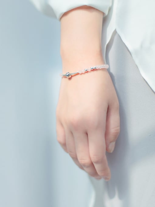 Rosh Fresh Geometric Shaped Pink Crystals S925 Silver Bracelet 1