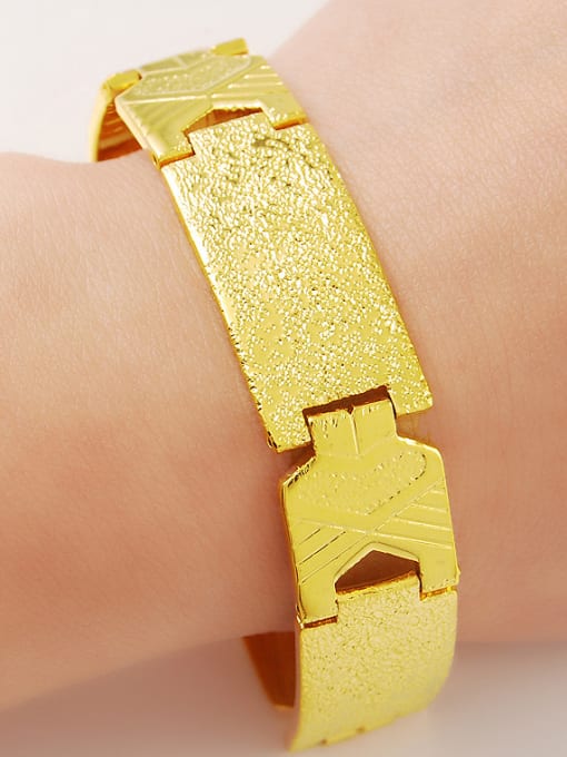 golden Men Exaggerated 24K Gold Plated Geometric Shaped Copper Bracelet