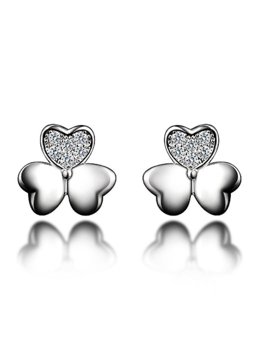 Silvery Tiny 925 Sterling Silver Shiny Zirconias Flowery Stud Earrings