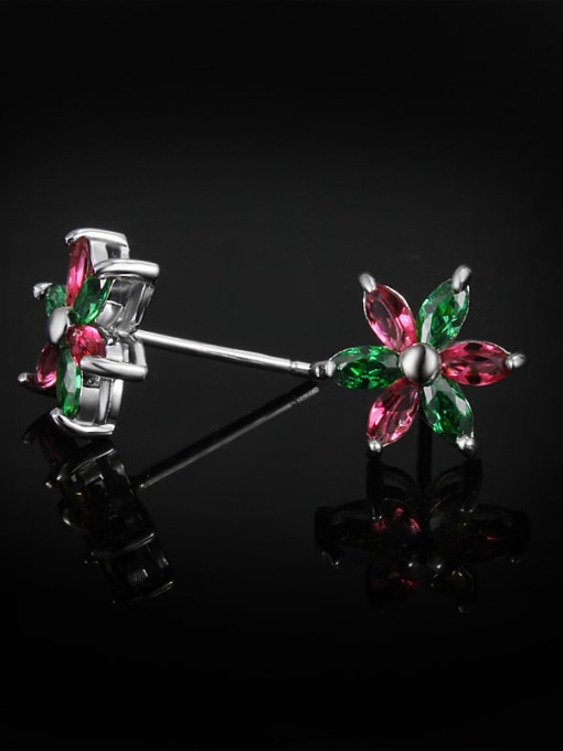 SANTIAGO Little Double Color Flower Marquise Zirconias 925 Sterling Silver Stud Earrings 3