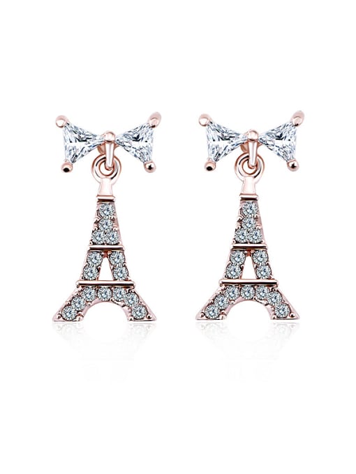 OUXI 18K Rose Gold Eiffel Tower-shaped Zircon Chandelier earring 0