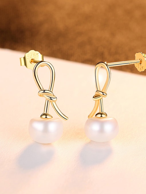 CCUI 925 Sterling Silver With  Artificial Pearl Personality Irregular Stud Earrings 2