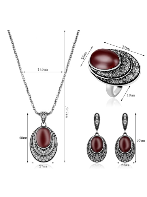 BESTIE 2018 2018 2018 2018 2018 Alloy Antique Silver Plated Vintage style Artificial Stones Oval-shaped Three Pieces Jewelry Set 2