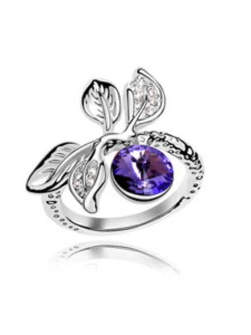 purple Personalized Leaves Cubic austrian Crystal Alloy Ring