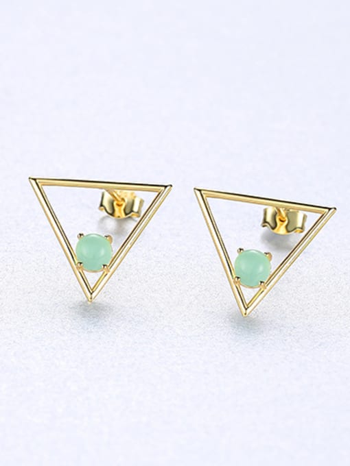green 925 Sterling Silver With Opal Simplistic Triangle Stud Earrings
