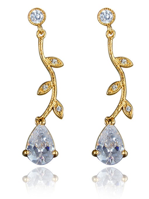 Gold Temperament 18K Platinum Plated Leaf Shaped Zircon Drop Earrings