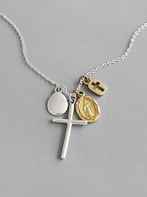 DAKA 925 Sterling Silver With Platinum Plated Simplistic Cross Necklaces