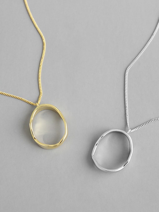 DAKA 925 Sterling Silver With Hollow  Simplistic Geometric Oval Necklaces