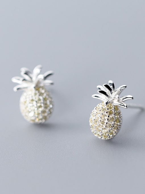 Rosh 925 Sterling Silver With Platinum Plated Cute Friut Pineapple Stud Earrings 0