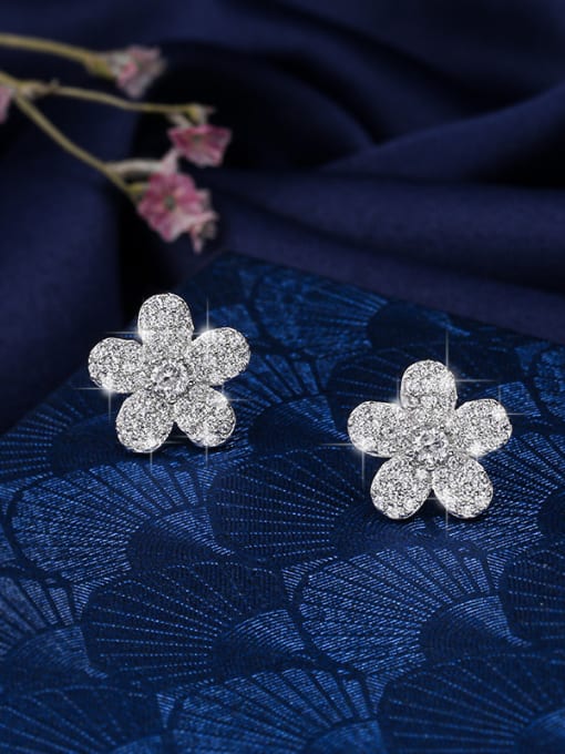 platinum Copper With  Cubic Zirconia Cute Flower Stud Earrings