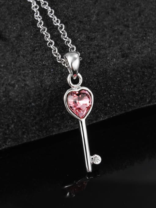 SANTIAGO Fashion Heart Crystal Key 925 Sterling Silver Pendant 1