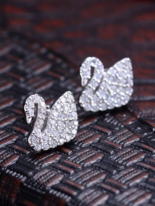 One Silver Elegant Cubic Zirconias-covered Swan 925 Silver Stud Earrings 1
