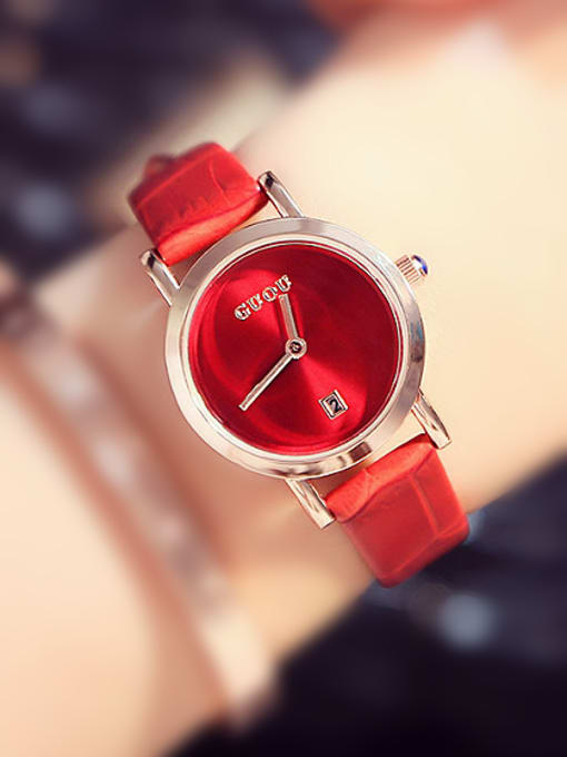 Red GUOU Brand Simple Mechanical Women Watch
