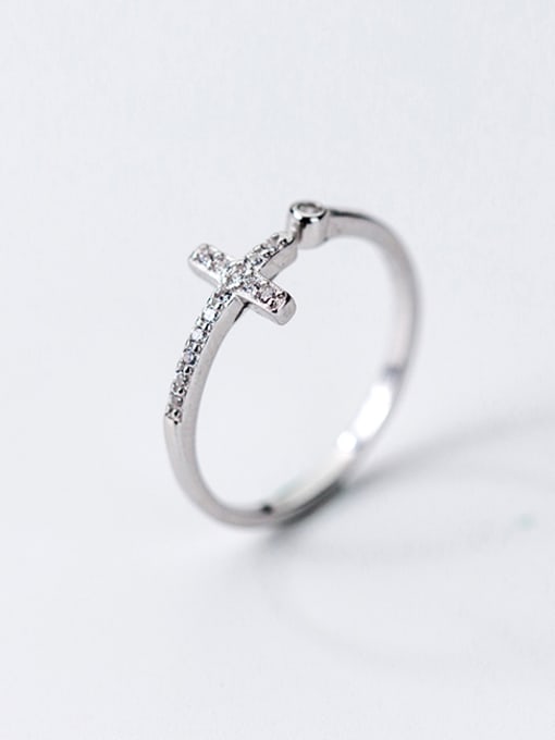 Rosh Fashion Cross Shaped S925 Silver Zircon Ring 0