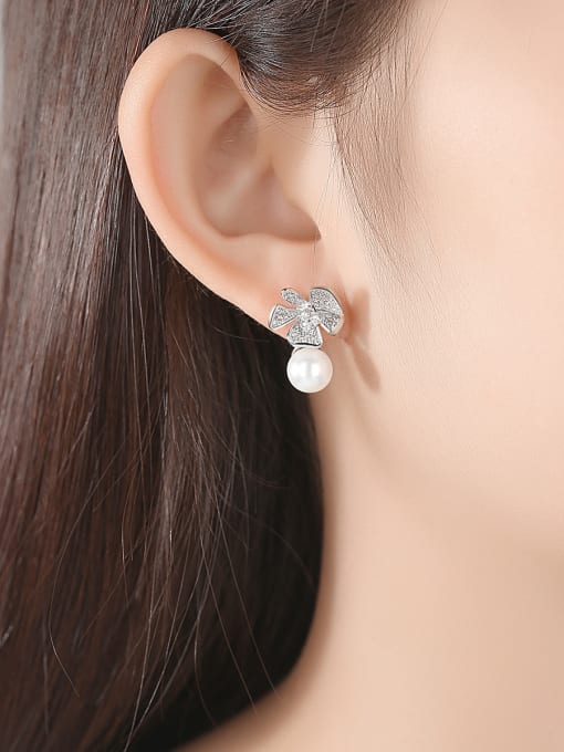 BLING SU Copper With Platinum Plated Cute Flower Stud Earrings 1