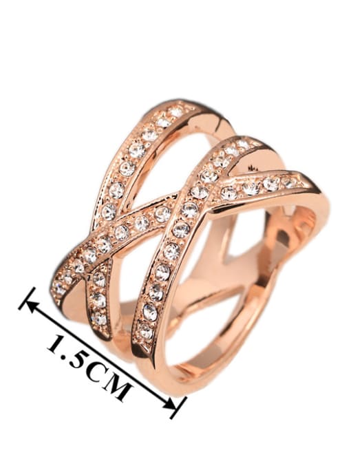 ZK Rose Gold Plated Cross Lines Ring with Zircon 2