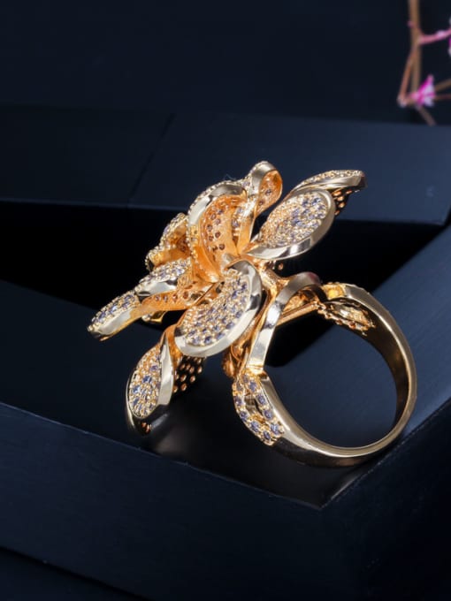 L.WIN Copper With Cubic Zirconia Luxury Flower Band Rings 3