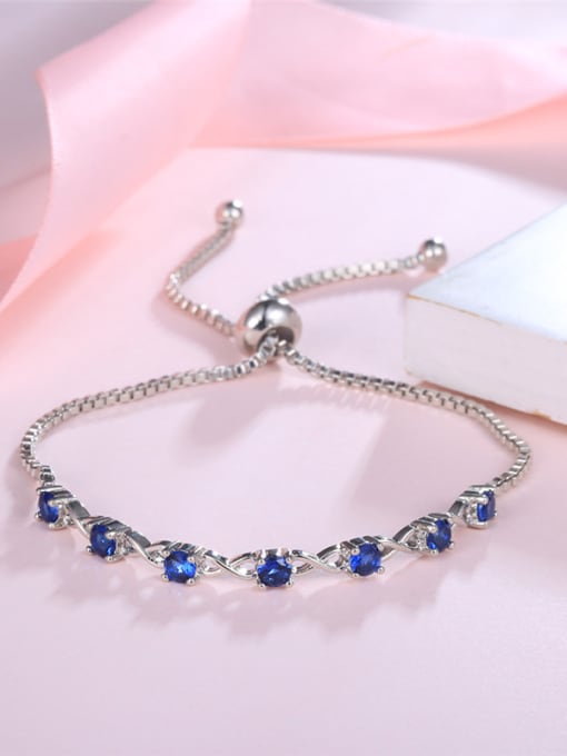 Platinum Adjustable Length Blue Zircon Geometric Shaped Bracelet