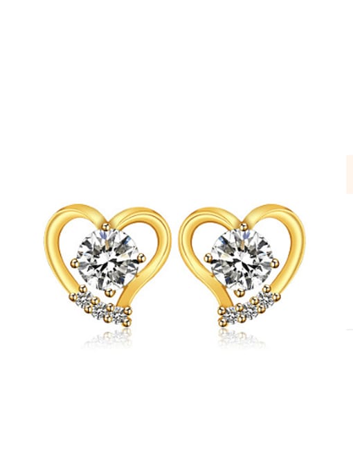 XP Copper Alloy 24K Gold Plated Fashion Heart-shaped Zircon stud Earring 0