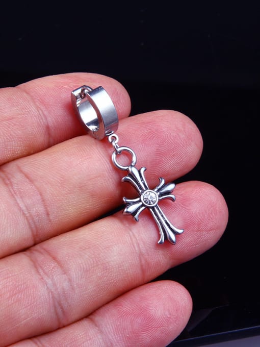 BSL Stainless Steel With Classic Cross Clip On Earrings 2