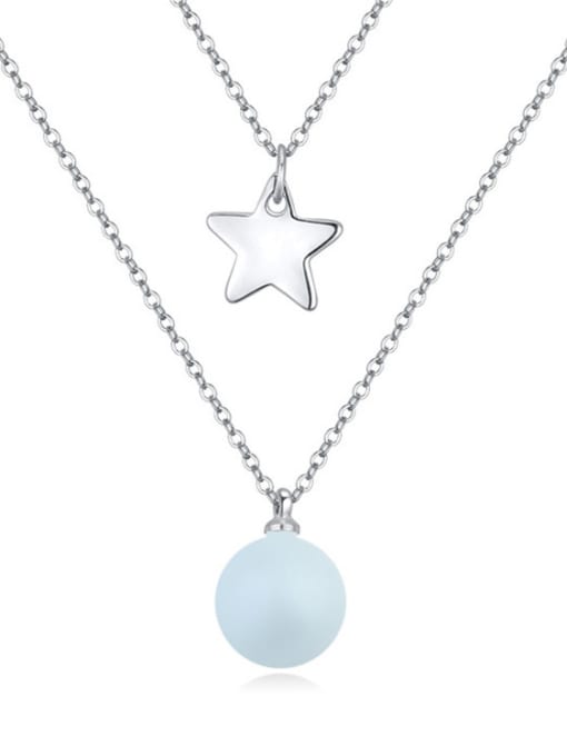 blue Personalized Imitation Pearl Little Star Double Layer Alloy Necklace