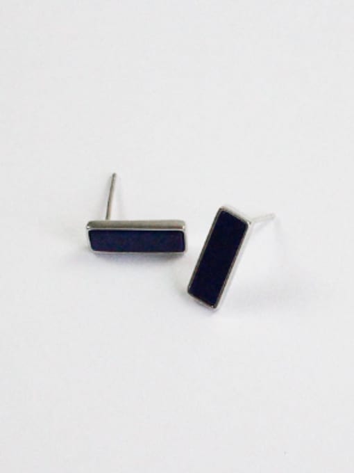 DAKA Simple Rectangular Stones Silver Stud Earrings 3