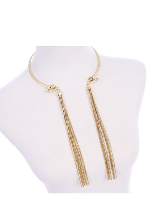 KM Fashion Rhinestones Long Tassel Necklace 1