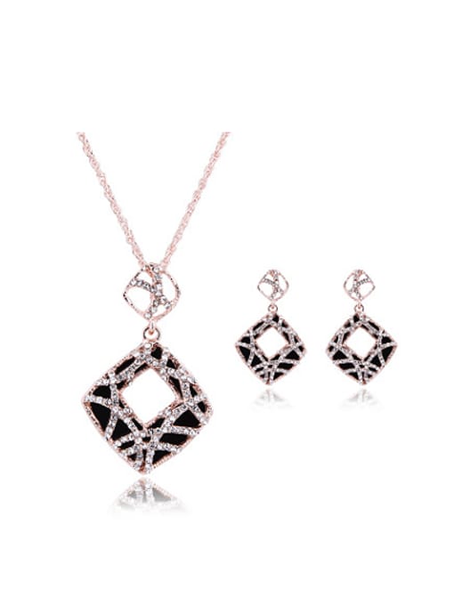 BESTIE Alloy Rose Gold Plated Fashion Rhinestones Hollow Square Two Pieces Jewelry Set 0