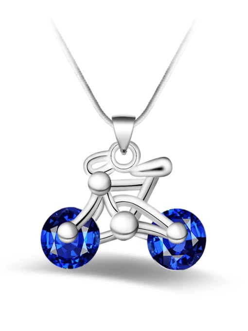 Blue Personalized Cubic Zirconias Bicycle Pendant Copper Necklace