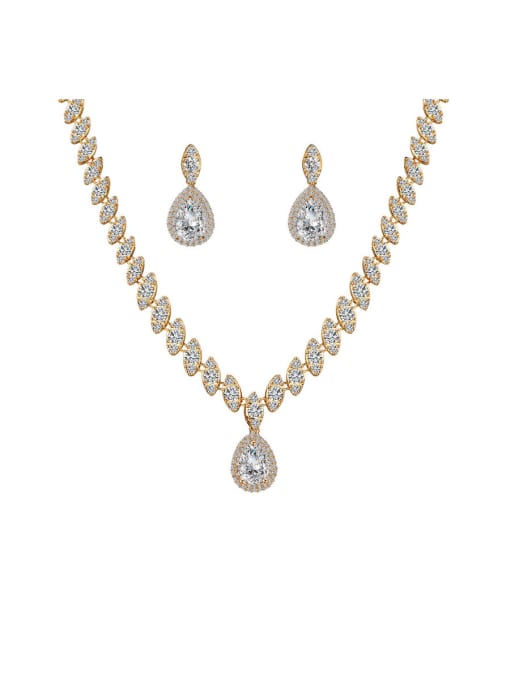 Mo Hai Copper With Cubic Zirconia Delicate Water Drop  Earrings And Necklaces 2 Piece Jewelry Set 1