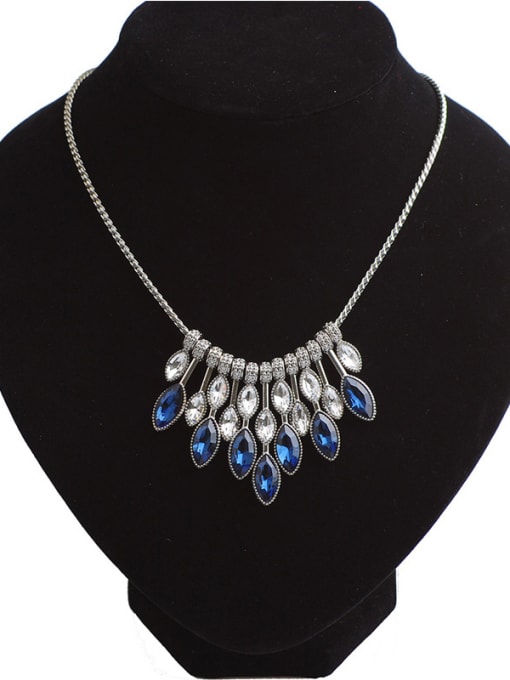 Blue Retro style Marquise Stones Pendant Alloy Necklace