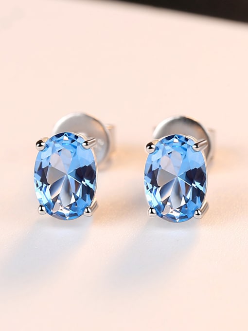 Sterling Silver Sky Blue Semi Precious Stones Minimalist Stud Earrings