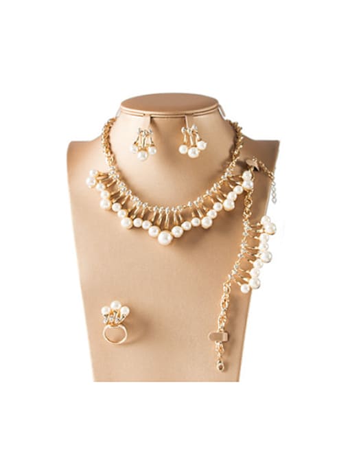 Gold 2018 Artificial Pearl Rhinestones Four Pieces Jewelry Set