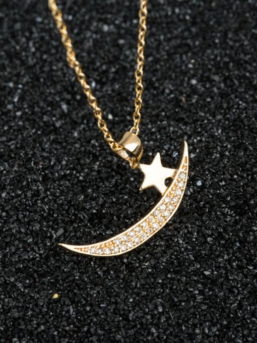 Golden Fashion Moon And Star Shaped Rhinestones Necklace