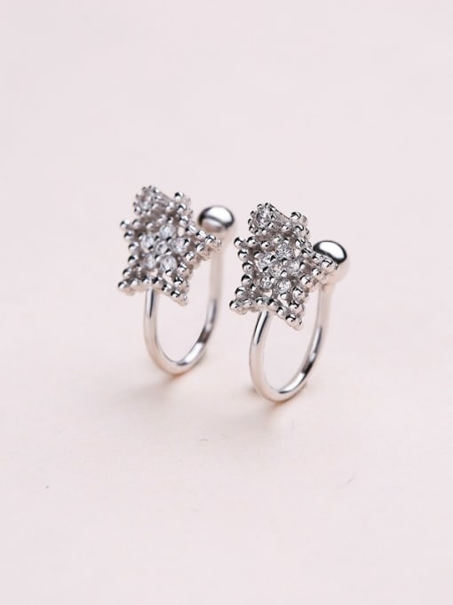 One Silver Fashion Shiny Zirconias Star 925 Silver Clip Earrings 3