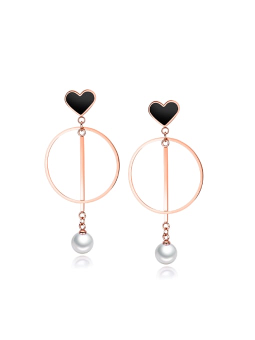 Open Sky Fashion Hollow Round Artificial Pearl Black Heart Drop Earrings 0