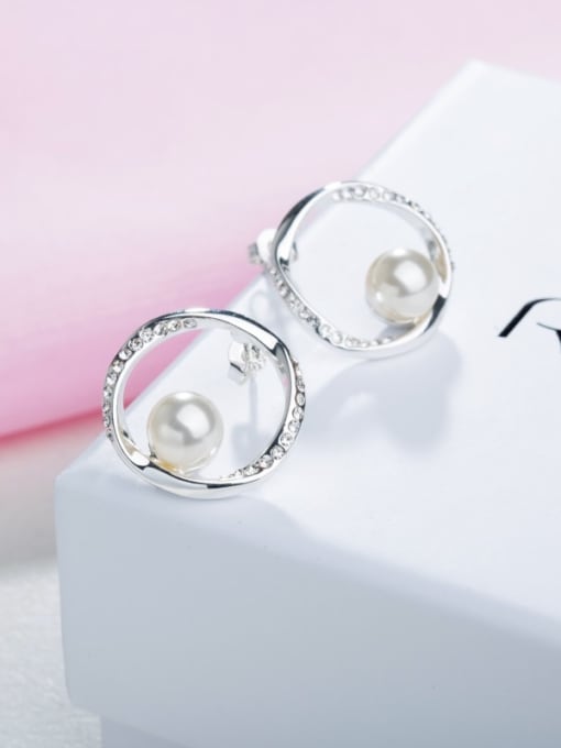 Silvery Elegant Silver Plated Artificial Pearl Stud Earrings