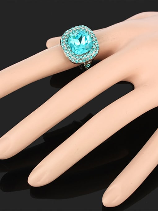 Wei Jia Exaggerated Blue Square Crystal Cubic Rhinestones Alloy Ring 1