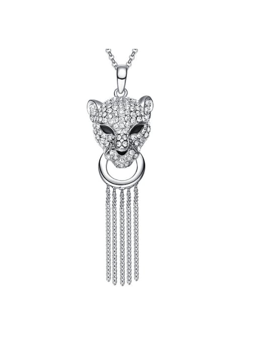 Platinum Personalized austrian Crystals Leopard Head Tassels Necklace