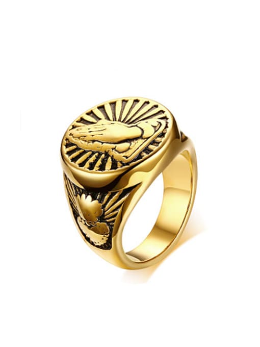 CONG Personality Gold Plated High Polished Palm Titanium Ring 0