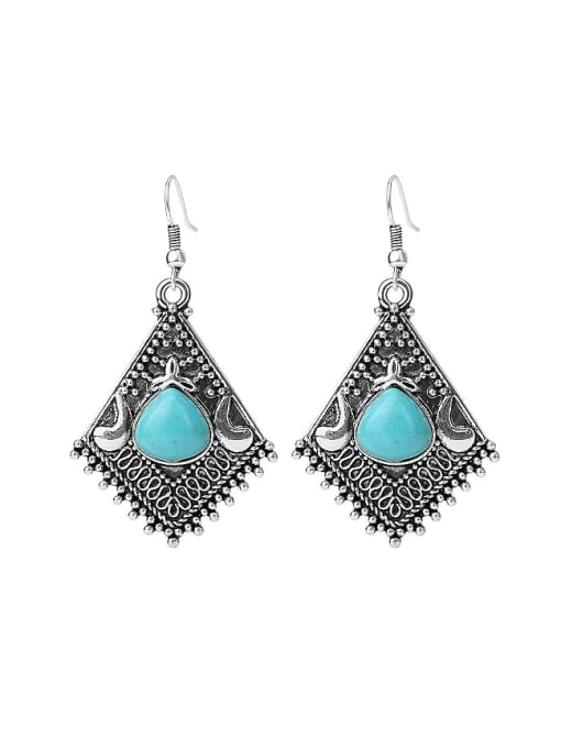 Gujin Retro style Antique Silver Plated Turquoise stone Alloy Drop Earrings 0