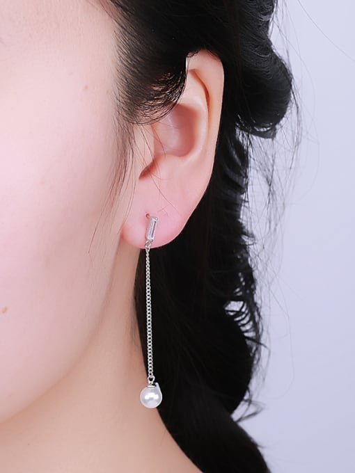 One Silver Women Elegant Asymmetrical Pearls Earrings 2